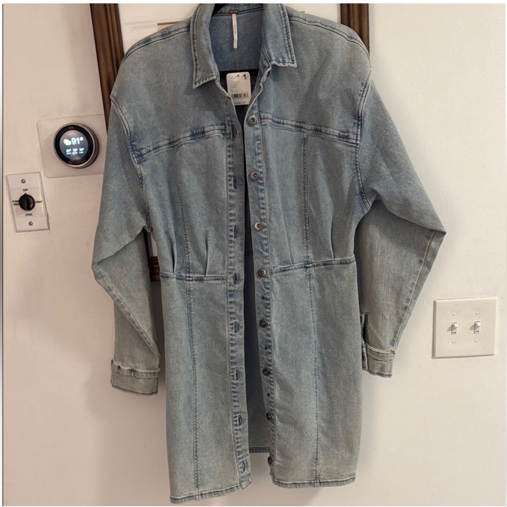 Free people stretch Denim long sleeve dress NWT size 12 - Picture 2 of 4